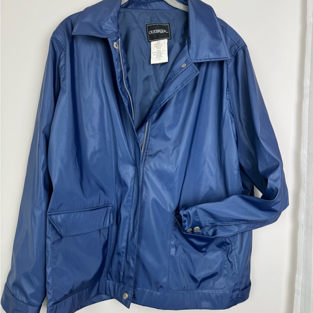 Outbrook Blue Faux Leather Utility Jacket Zip Snap Women’s Large